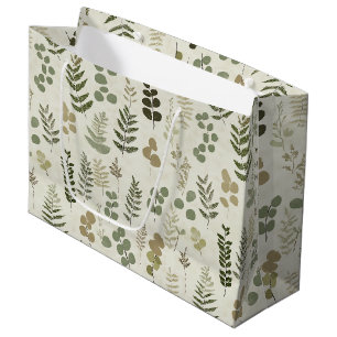 Botanical Pressed Leaves Pattern – Fern Print (3) Large Gift Bag