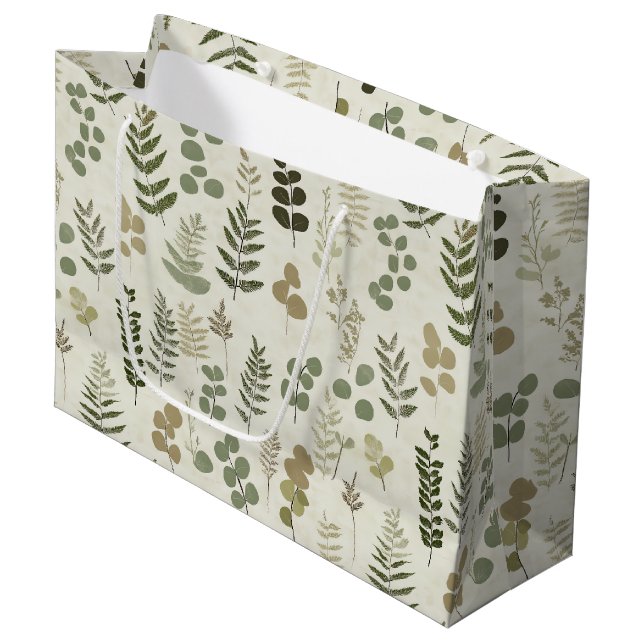 Botanical Pressed Leaves Pattern – Fern Print (3) Large Gift Bag (Front Angled)