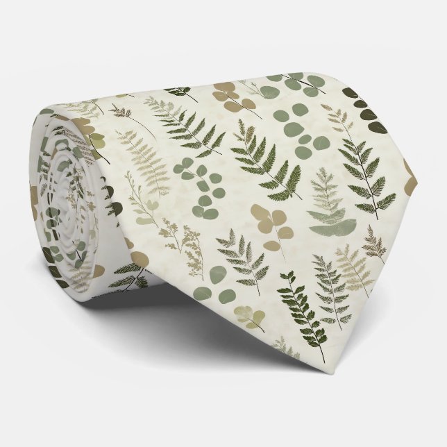 Botanical Pressed Leaves Pattern – Fern Print (3) Tie (Rolled)