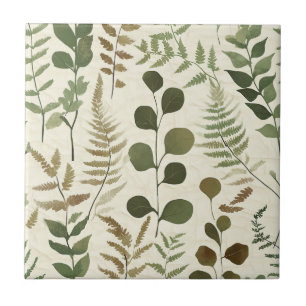 Botanical Pressed Leaves Pattern – Fern Print Ceramic Tile