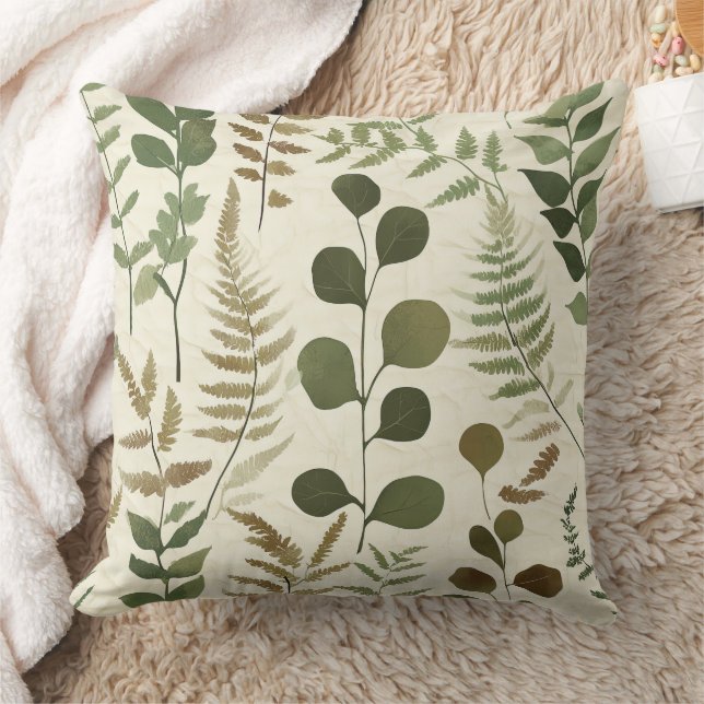 Botanical Pressed Leaves Pattern – Fern Print Cushion (Blanket)