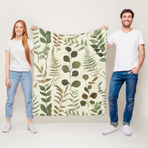Botanical Pressed Leaves Pattern – Fern Print Fleece Blanket