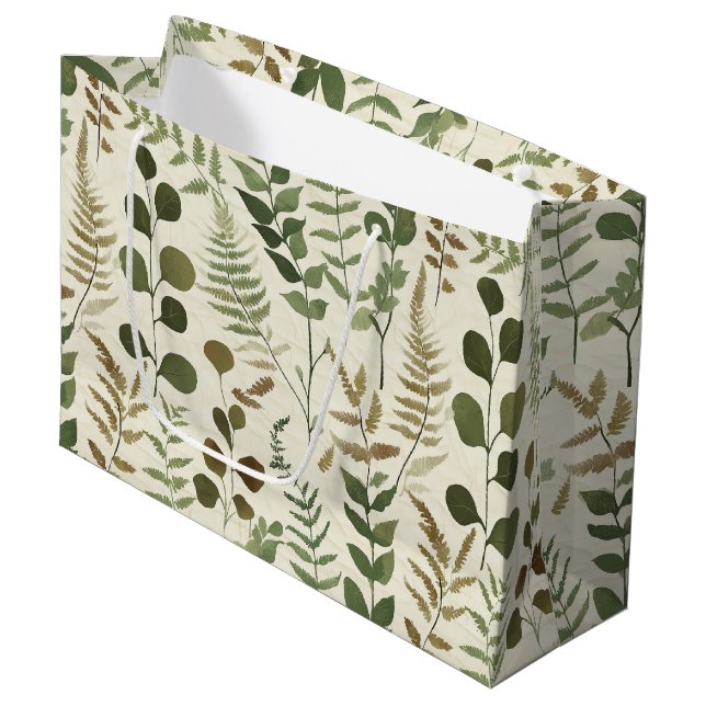 Botanical Pressed Leaves Pattern – Fern Print Large Gift Bag (Front Angled)