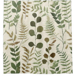 Botanical Pressed Leaves Pattern – Fern Print Shower Curtain