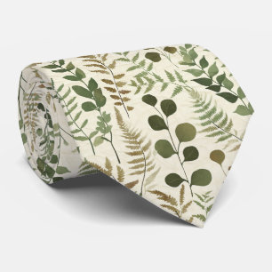Botanical Pressed Leaves Pattern – Fern Print Tie