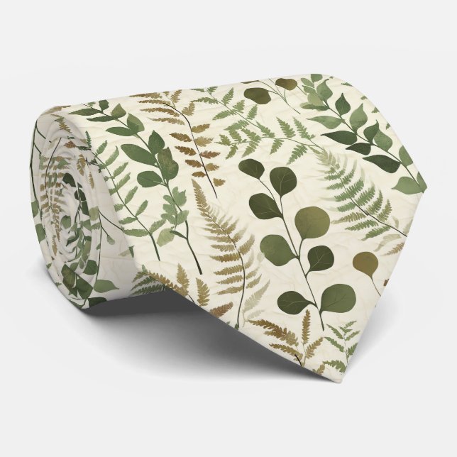Botanical Pressed Leaves Pattern – Fern Print Tie (Rolled)