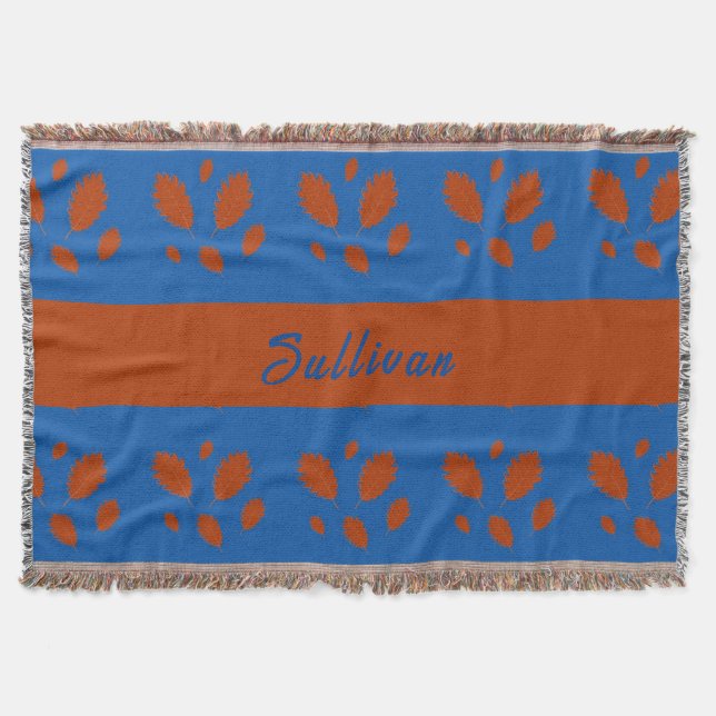 Botanical Pretty Brown Leaves on Royal Blue Design Throw Blanket (Front)