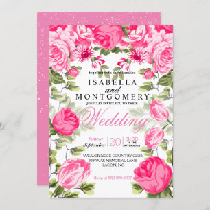 Botanical  Pretty Pink Floral Wedding Invitation