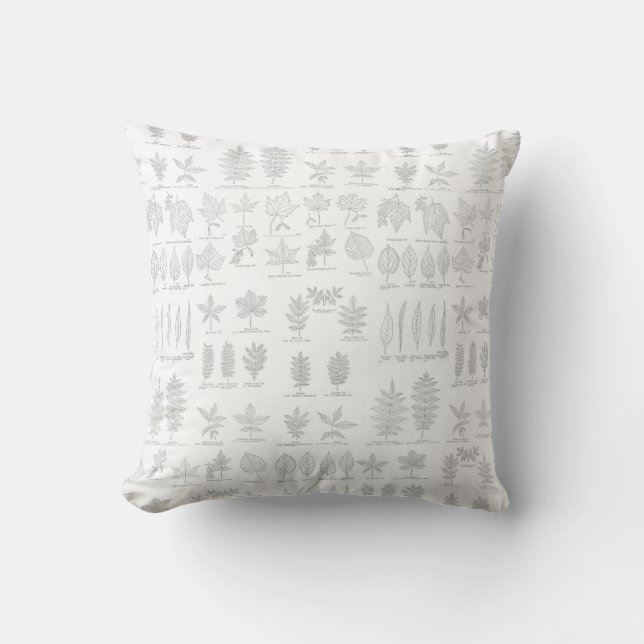 Botanical Print Hand Drawn Grey Sketch Leaf Cushion (Front)
