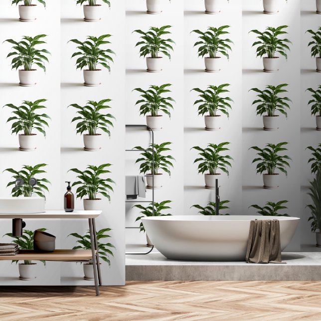 Botanical Print Potted Plant Stunning Greenery Wallpaper (Bathroom)
