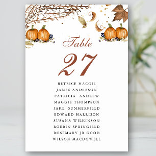 Botanical Pumpkin Rustic Fall Wedding Guest Name  Table Number