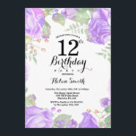 Botanical Purple Floral 12th Birthday Invitation<br><div class="desc">Botanical Purple Floral 12th Birthday Invitation. Floral Pink Peonies Birthday Invitation for Women. Watercolor Floral Flower. Elegant Pink Rose and Peony Flowers. Adult Birthday. White Background. Black and White. 13th 15th 16th 18th 20th 21st 30th 40th 50th 60th 70th 80th 90th 100th, Any Ages. For further customisation, please click the...</div>