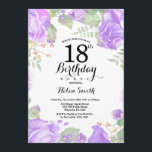 Botanical Purple Floral 18th Birthday Invitation<br><div class="desc">Botanical Purple Floral 18th Birthday Invitation. Floral Pink Peonies Birthday Invitation for Women. Watercolor Floral Flower. Elegant Pink Rose and Peony Flowers. Adult Birthday. White Background. Black and White. 13th 15th 16th 18th 20th 21st 30th 40th 50th 60th 70th 80th 90th 100th, Any Ages. For further customisation, please click the...</div>