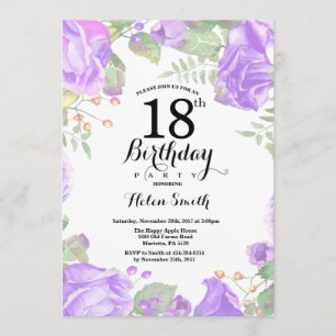 Botanical Purple Floral 18th Birthday Invitation