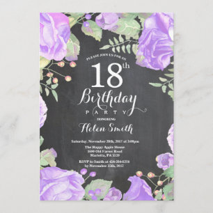 Botanical Purple Floral 18th Birthday Invitation