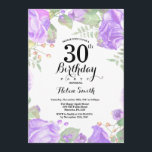 Botanical Purple Floral 30th Birthday Invitation<br><div class="desc">Botanical Purple Floral 30th Birthday Invitation. Floral Pink Peonies Birthday Invitation for Women. Watercolor Floral Flower. Elegant Pink Rose and Peony Flowers. Adult Birthday. White Background. Black and White. 13th 15th 16th 18th 20th 21st 30th 40th 50th 60th 70th 80th 90th 100th, Any Ages. For further customisation, please click the...</div>
