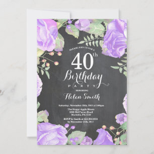 Botanical Purple Floral 40th Birthday Invitation