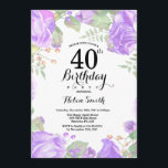 Botanical Purple Floral 40th Birthday Invitation<br><div class="desc">Botanical Purple Floral 40th Birthday Invitation. Floral Pink Peonies Birthday Invitation for Women. Watercolor Floral Flower. Elegant Pink Rose and Peony Flowers. Adult Birthday. White Background. Black and White. 13th 15th 16th 18th 20th 21st 30th 40th 50th 60th 70th 80th 90th 100th, Any Ages. For further customisation, please click the...</div>