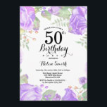 Botanical Purple Floral 50th Birthday Invitation<br><div class="desc">Botanical Purple Floral 50th Birthday Invitation. Floral Pink Peonies Birthday Invitation for Women. Watercolor Floral Flower. Elegant Pink Rose and Peony Flowers. Adult Birthday. White Background. Black and White. 13th 15th 16th 18th 20th 21st 30th 40th 50th 60th 70th 80th 90th 100th, Any Ages. For further customisation, please click the...</div>