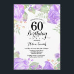 Botanical Purple Floral 60th Birthday Invitation<br><div class="desc">Botanical Purple Floral 60th Birthday Invitation. Floral Pink Peonies Birthday Invitation for Women. Watercolor Floral Flower. Elegant Pink Rose and Peony Flowers. Adult Birthday. White Background. Black and White. 13th 15th 16th 18th 20th 21st 30th 40th 50th 60th 70th 80th 90th 100th, Any Ages. For further customisation, please click the...</div>
