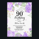 Botanical Purple Floral 90th Birthday Invitation<br><div class="desc">Botanical Purple Floral 90th Birthday Invitation. Floral Pink Peonies Birthday Invitation for Women. Watercolor Floral Flower. Elegant Pink Rose and Peony Flowers. Adult Birthday. White Background. Black and White. 13th 15th 16th 18th 20th 21st 30th 40th 50th 60th 70th 80th 90th 100th, Any Ages. For further customisation, please click the...</div>