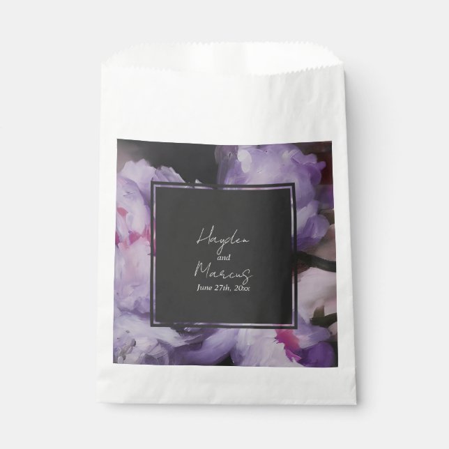 Botanical Purple Floral Grey Wedding Favour Bag (Front)