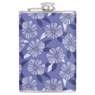 Botanical Purple Floral Line Art Hip Flask