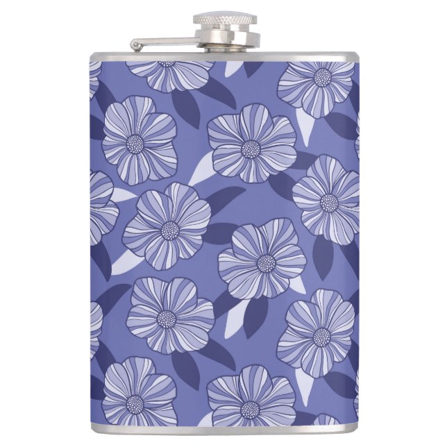 Botanical Purple Floral Line Art  Hip Flask (Front)
