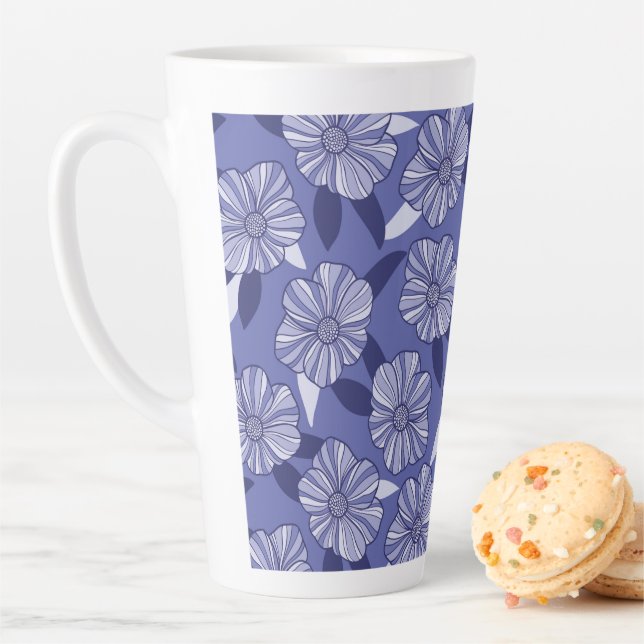 Botanical Purple Floral Line Art  Latte Mug (In Situ)