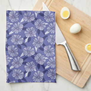 Botanical Purple Floral Line Art  Tea Towel