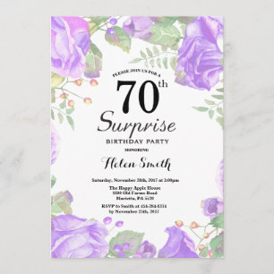 Botanical Purple Floral Surprise 70th Birthday Invitation