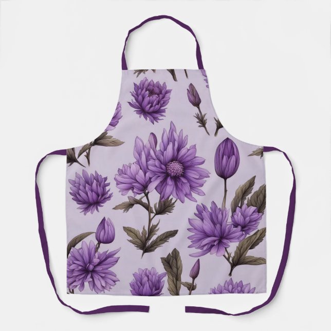 Botanical purple flowers pattern apron (Front)