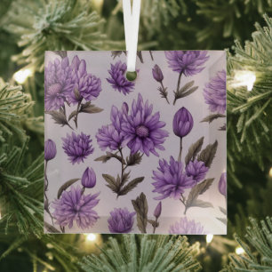 Botanical purple flowers pattern glass tree decoration