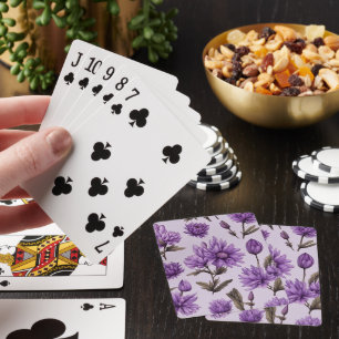 Botanical purple flowers pattern playing cards