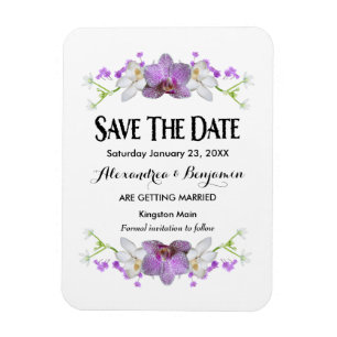Botanical Purple Flowers Watercolor Save The Date  Magnet