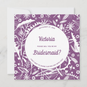 Botanical Purple Foliage Will You Be My Bridesmaid Invitation