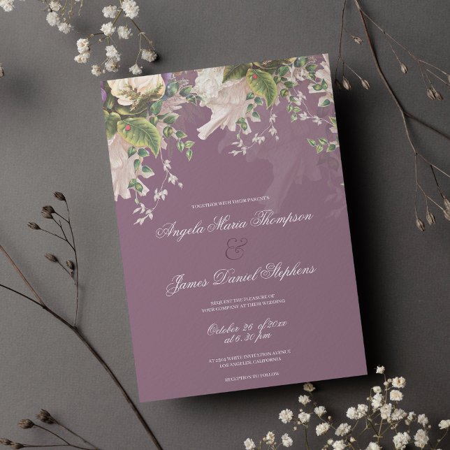 Botanical purple green pink ivory floral wedding invitation (Botanical purple green pink ivory floral wedding invitation)
