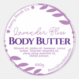 Botanical Purple Leaf Lavender Body Butter Labels