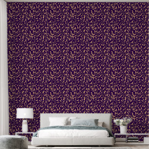Botanical Purple Leaves Vines Brown Beige Wallpaper