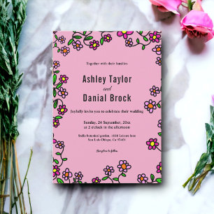 Botanical Purple Magenta Roses Boho Floral Wedding Invitation