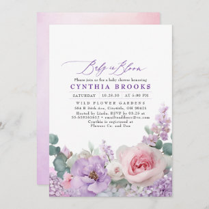 Botanical Purple & Pink Floral Boho Baby Shower Invitation