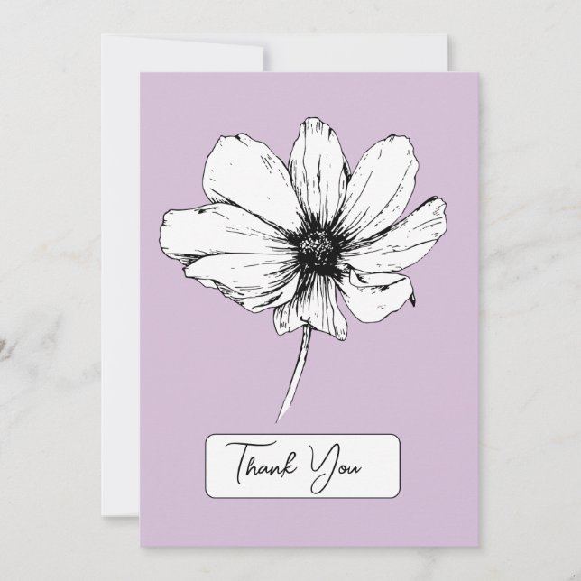Botanical Purple Thank You Card - Cosmos Flower (Front)