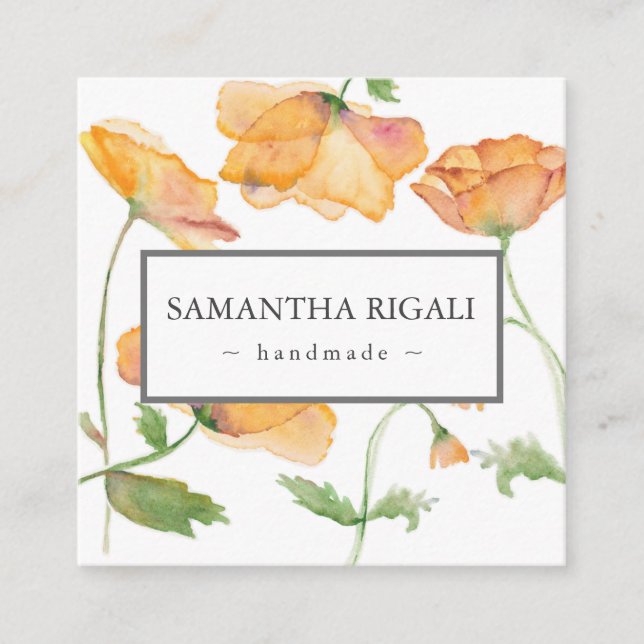 Botanical QR Code Business Card - Orange Flower (Front)