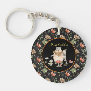 Botanical Racoon Customise Text and Colour Key Ring