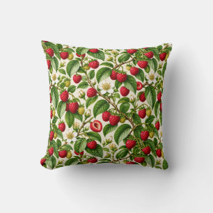 Botanical Raspberry and Blossom Pattern Cushion