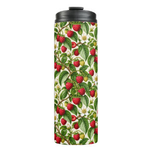 Botanical Raspberry and Blossom Pattern Thermal Tumbler
