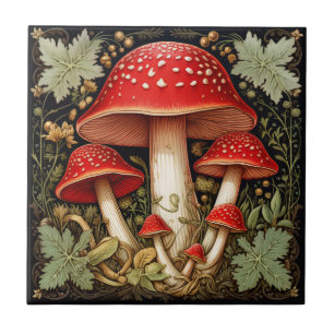 Botanical Red Amanita Muscaria 3D Effect Mushroom Ceramic Tile