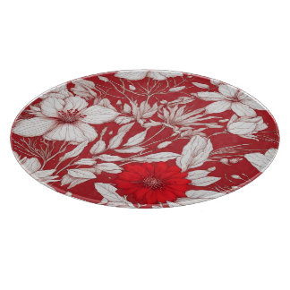 Botanical red and white flowers pattern cutting board