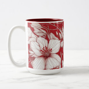 Botanical red and white flowers pattern Two-Tone coffee mug
