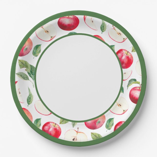 Botanical Red Apple Orchard Paper Plate (Front)